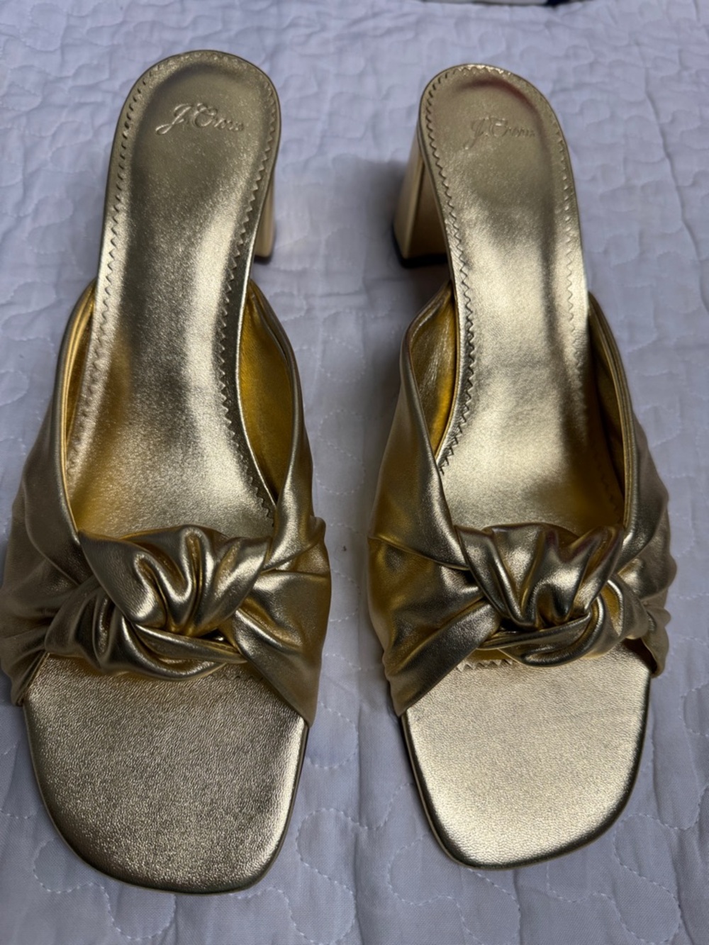 J Crew metallic knotted slide gold women’s 12 New